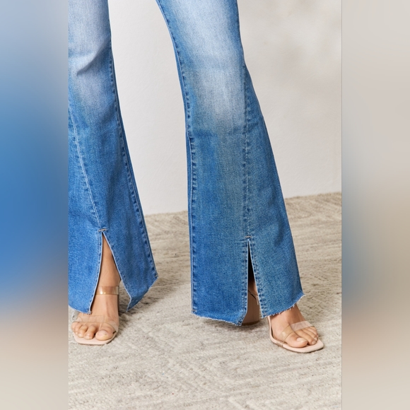 BAYEAS Designer Medium Blue Slit Flare Jeans - Picture 6 of 7